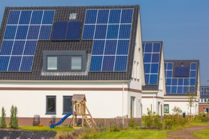 New Houses with Solar Panels in a Modern Street